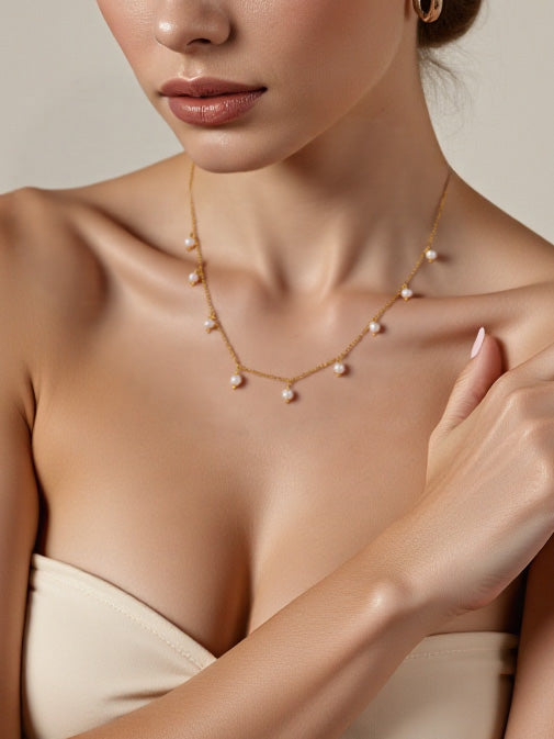 Maggie Pearl Station Choker | Dainty Freshwater Pearl Necklace