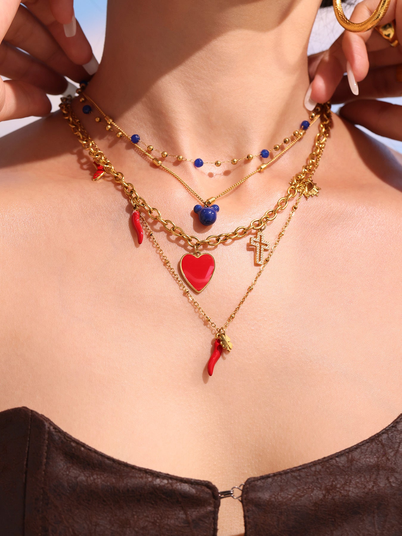 Drip Oil Cross Pendant Necklace | Love, High Heels & Charm Details
