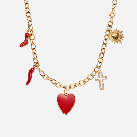 Drip Oil Cross Pendant Necklace | Love, High Heels & Charm Details
