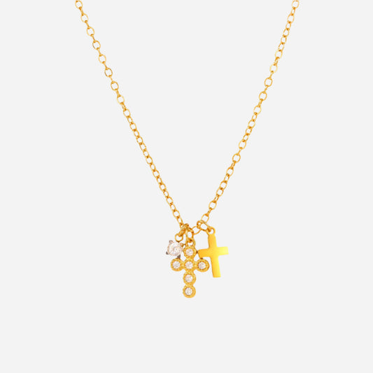 5A Zircon Cross Pendant Necklace in Gold - Waterproof Stainless Steel Jewelry