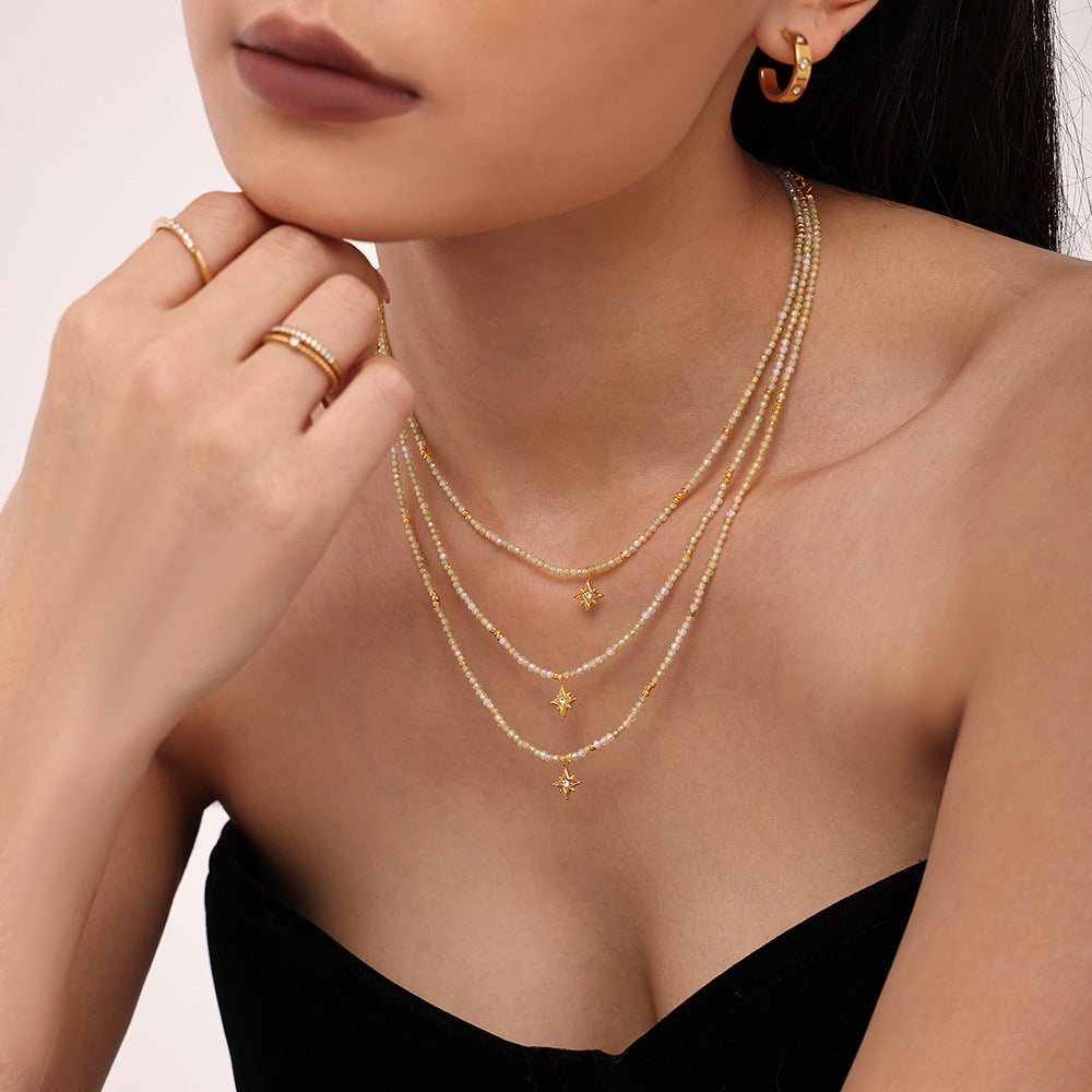 Model wearing Octagram Cross Pendant Necklace – Front View