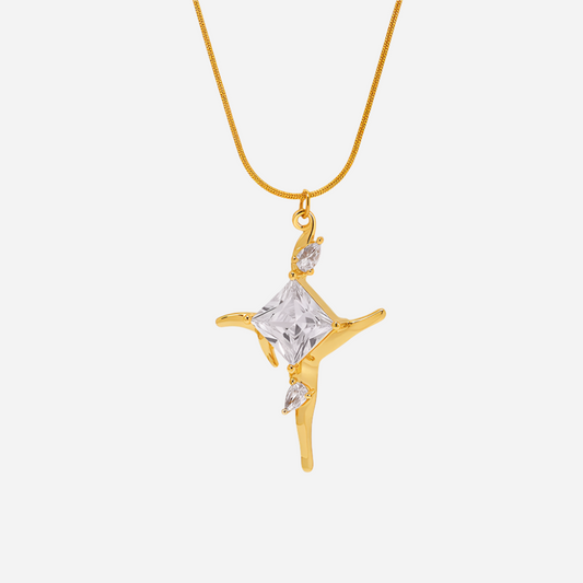 Gold Euro-Chic Pendant Necklace – White Background Product Photo (40+5cm)