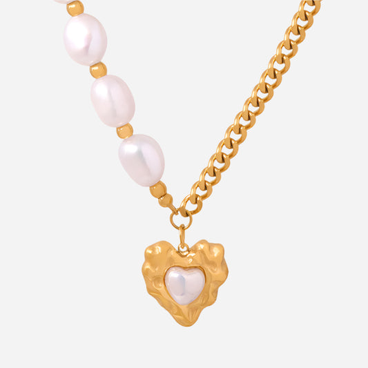  Luxe Radiance Heart Pendant Necklace Gold Stainless Steel 40cm + 5cm Extension on White Background