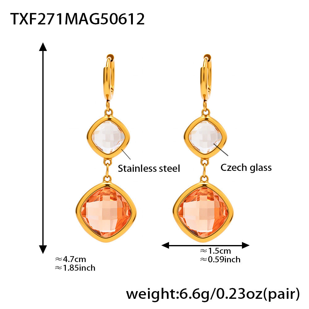 Simple Czech glass geometric earrings, translucent luster, exquisite handcraft, birthday holiday gift