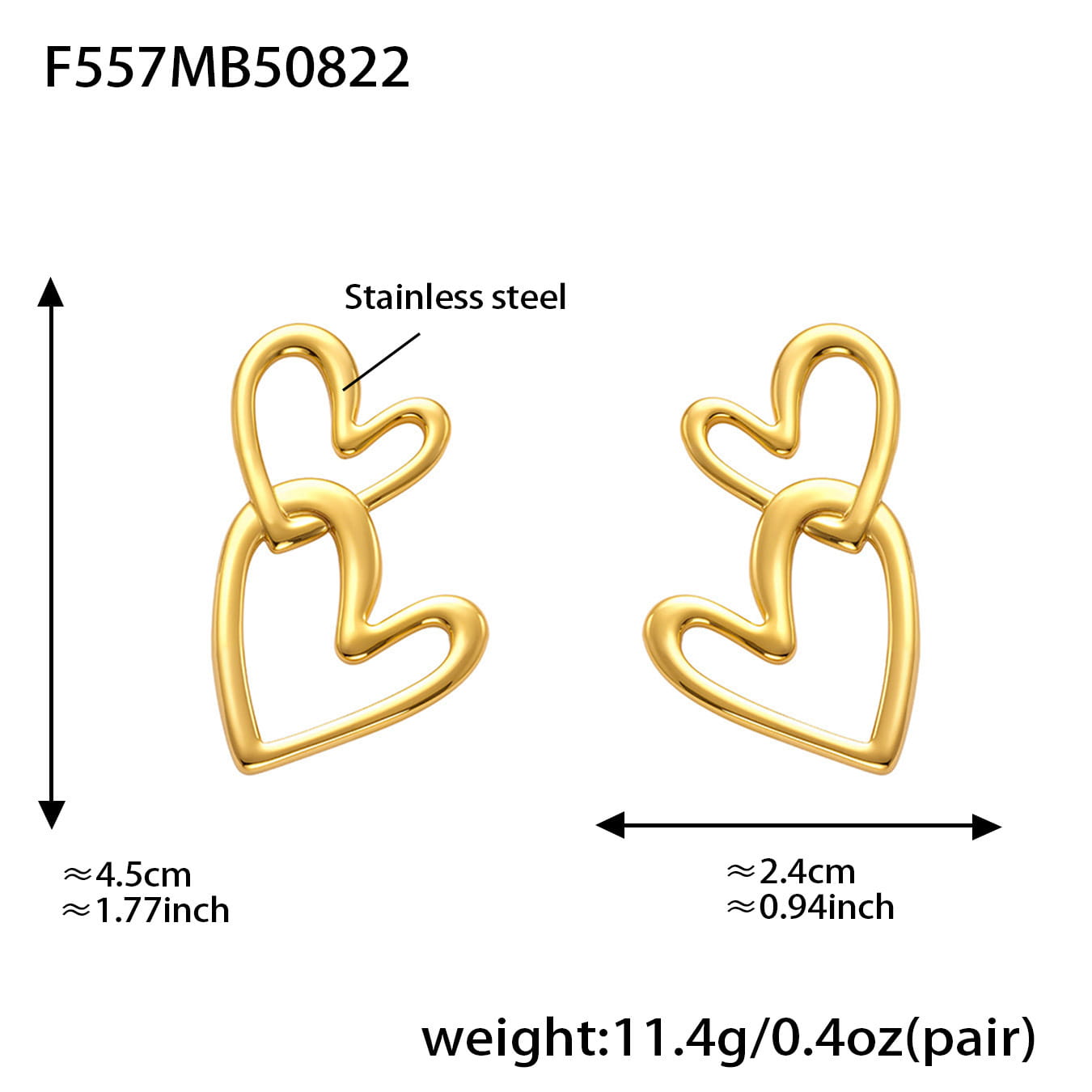 Classic and fresh double heart earrings
