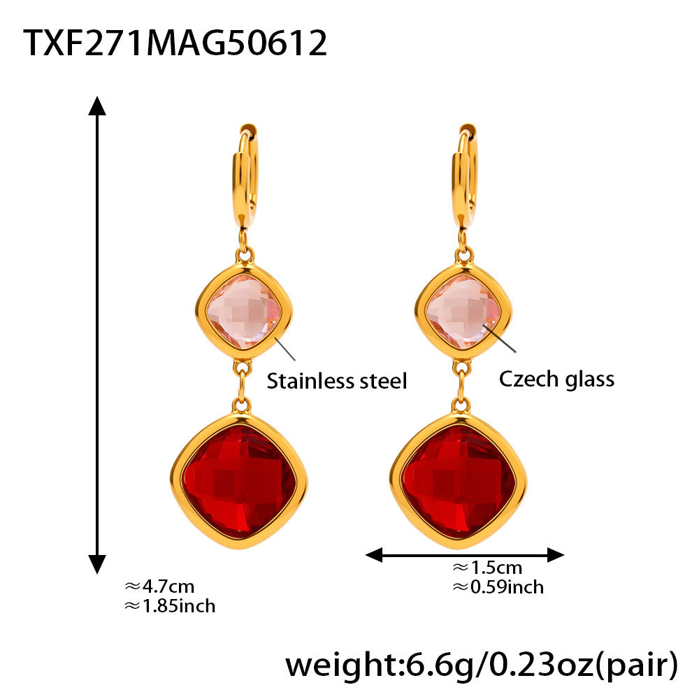 Simple Czech glass geometric earrings, translucent luster, exquisite handcraft, birthday holiday gift