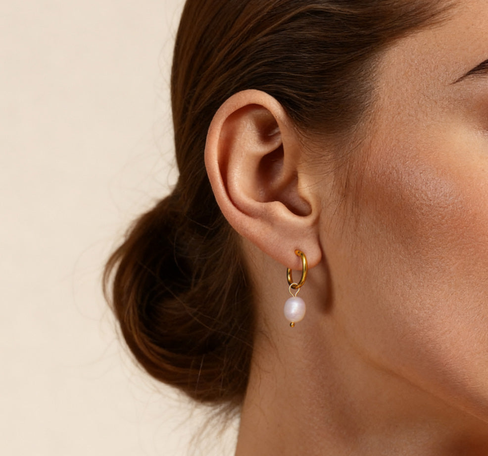 Pearl Drop Hoop Earrings