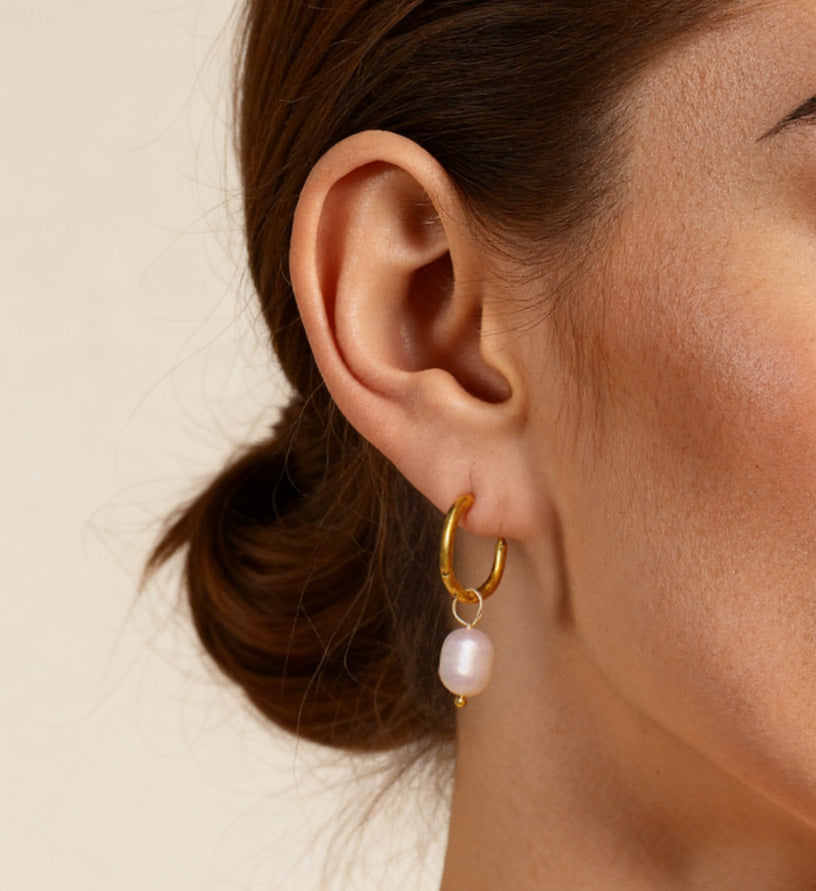 Pearl Drop Hoop Earrings