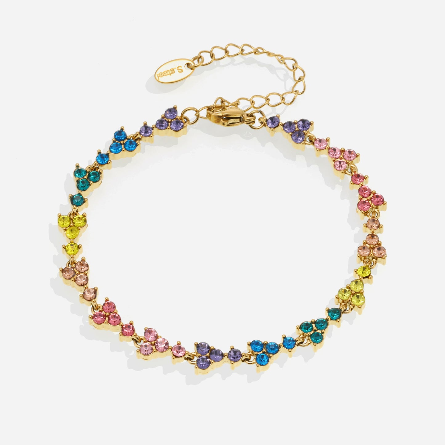 Prism Verse multicolor stainless steel tennis bracelet on white background