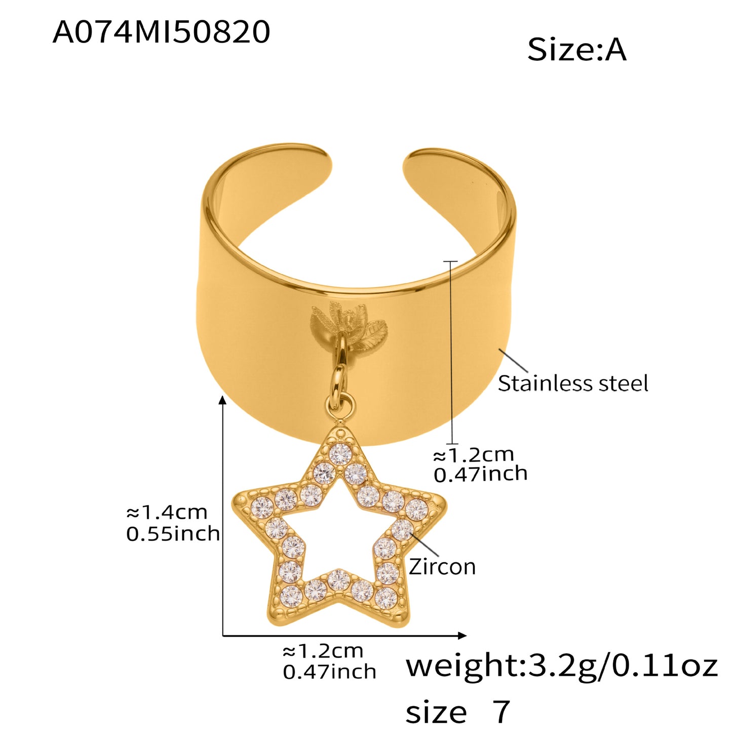 Super Shiny Full Zirconium Star Pendant Open Ring Stainless Steel