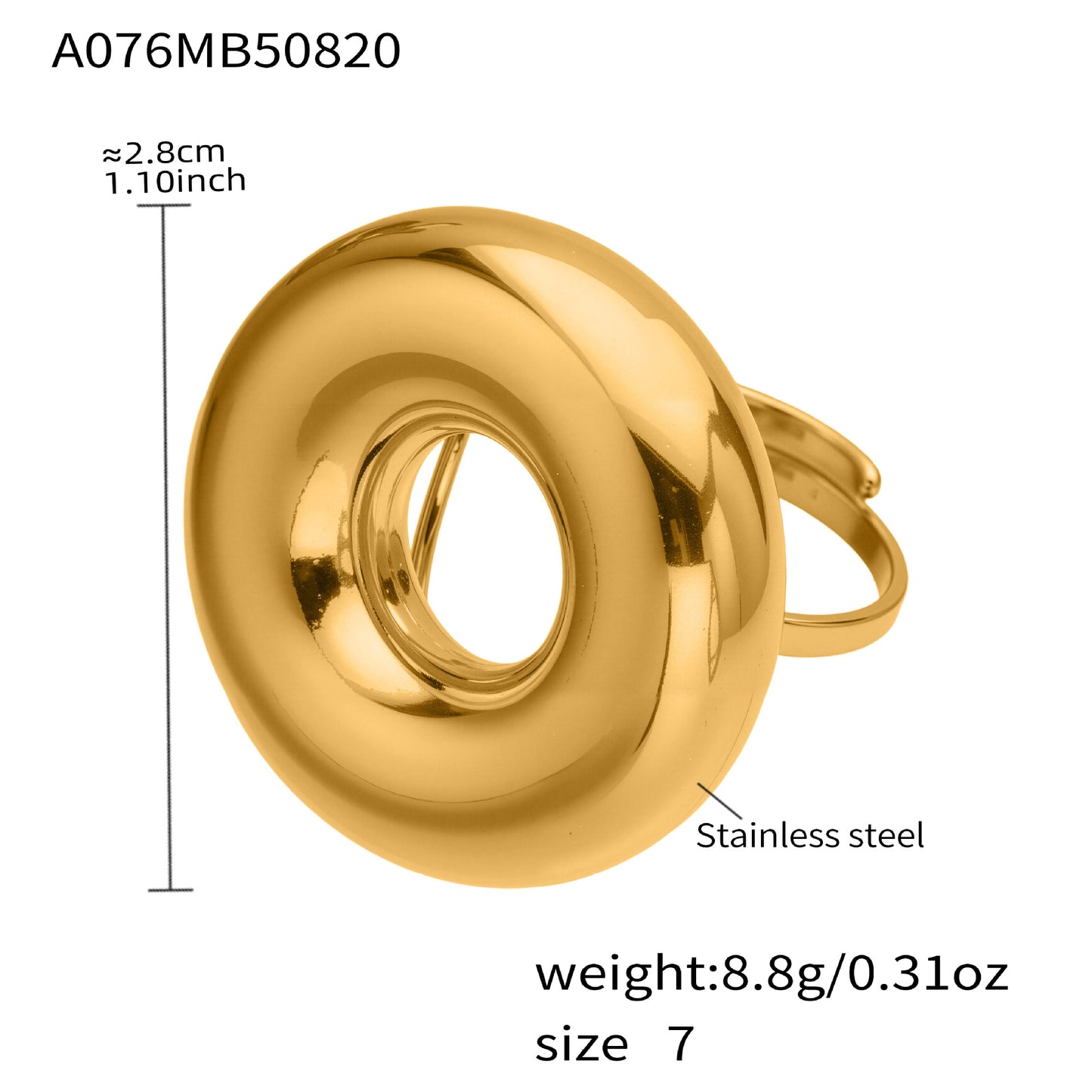 Polished Round Hollow Circle Open Ring Plated With 18k Real Gold Stainless Steel