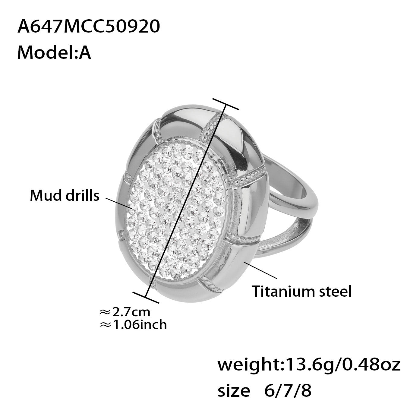 Stainless Steel ring With Mud Diamond Stone Gold Color