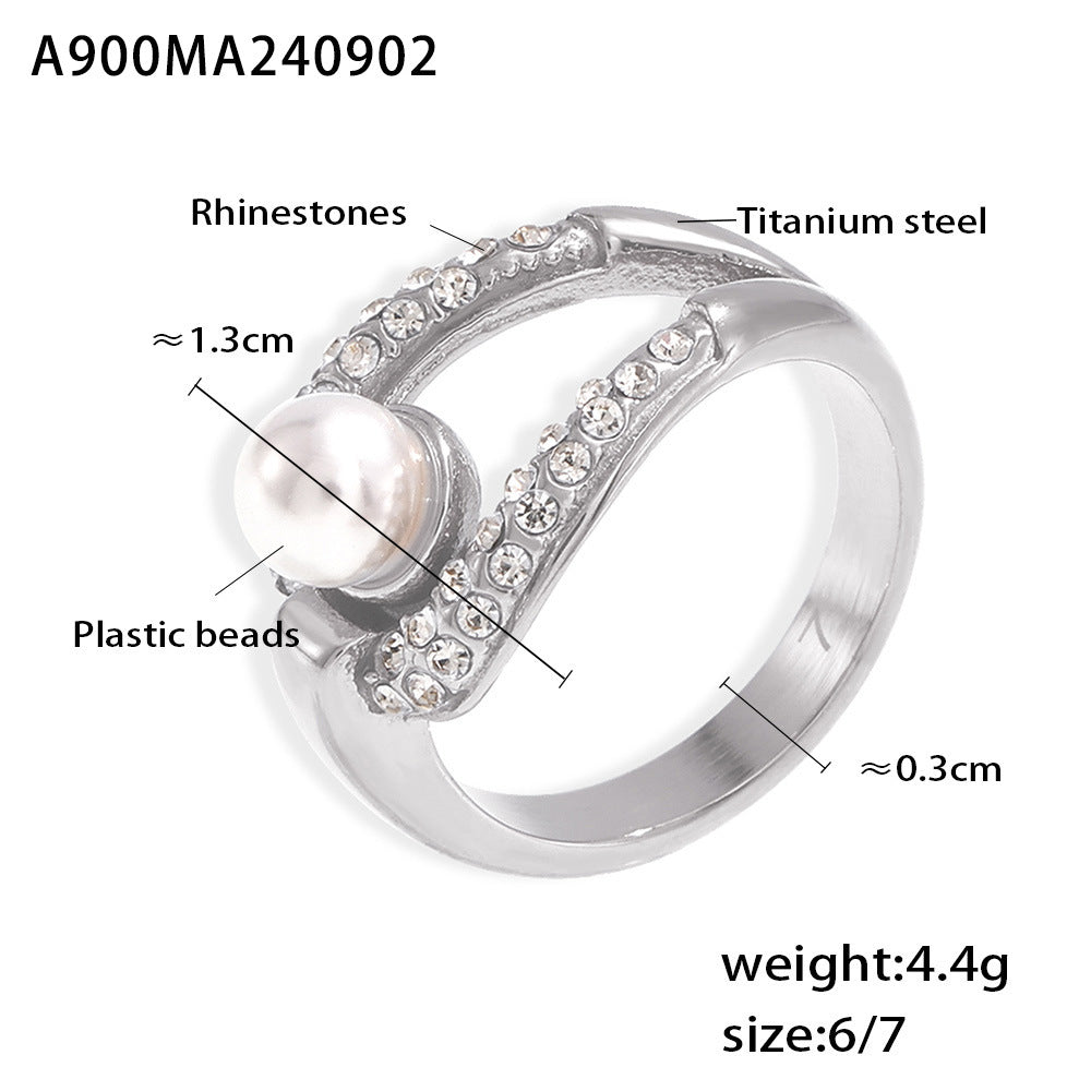 Imitation Pearl Stainless Steel Rings With Zircon