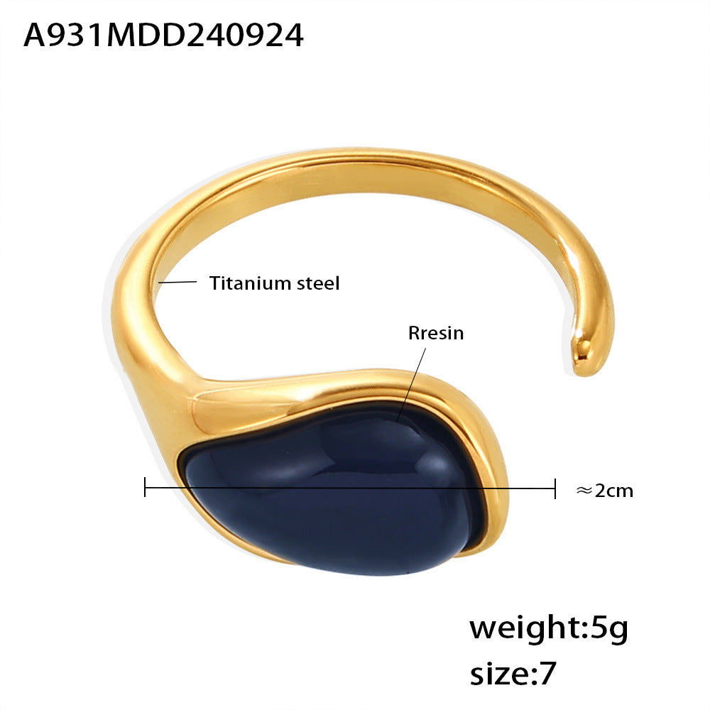 Teardrop Shape Lapis Blue Pine Resin Ring Stainless Steel