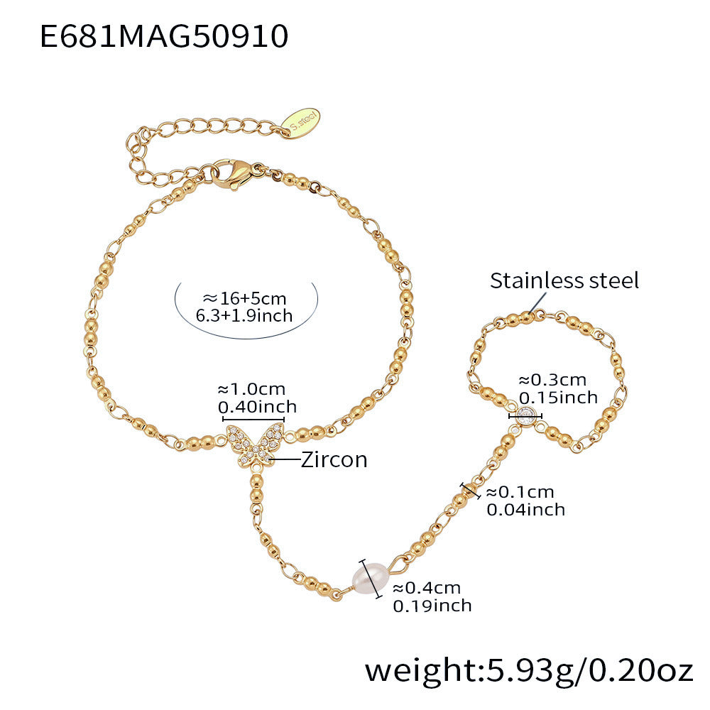 18k Gold Plated Women's Bracelet Stainless Steel With Zircon