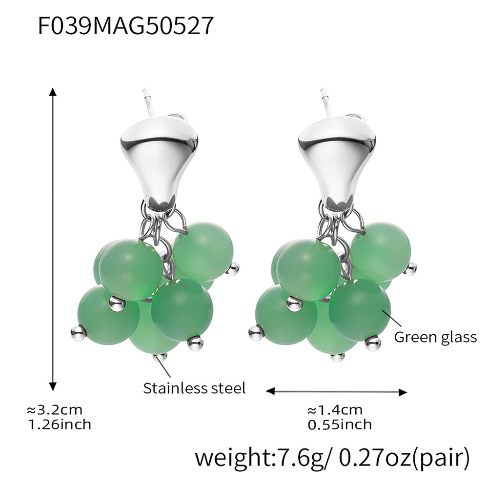 Stainless Steel Natural Stone Grape Earrings