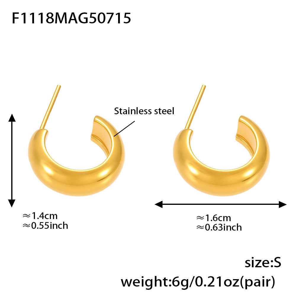 High Polished 18K Gold C-Shaped Circle Earrings