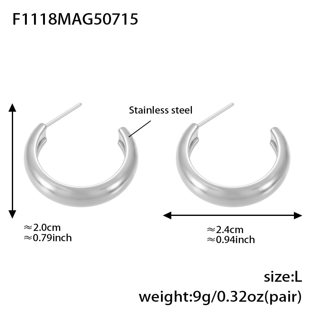 High Polished 18K Gold C-Shaped Circle Earrings
