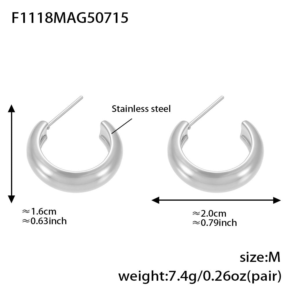 High Polished 18K Gold C-Shaped Circle Earrings