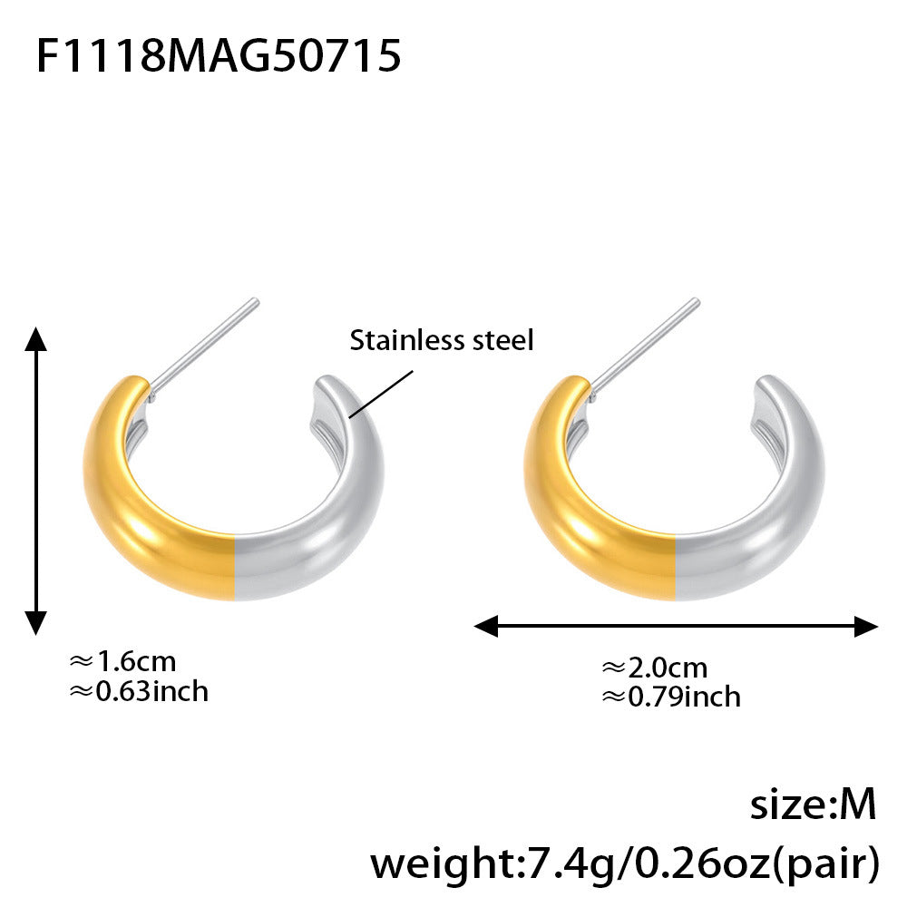 High Polished 18K Gold C-Shaped Circle Earrings
