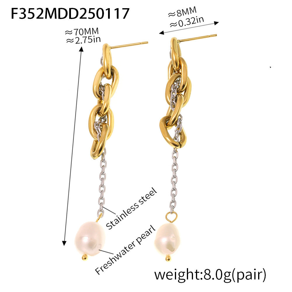 Chain Link Tassel Freshwater Pearl Earrings