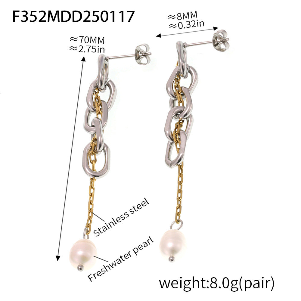 Chain Link Tassel Freshwater Pearl Earrings