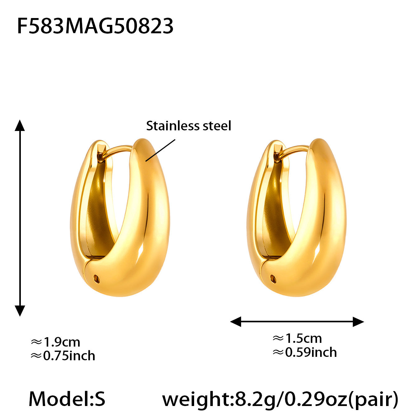 18k Gold-plated U-shaped Earrings Stainless Steel