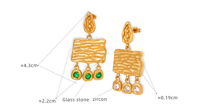 Rectangular Tassel Earrings With Zircon