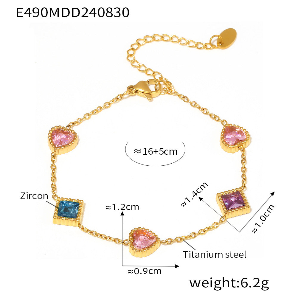 Heart Square Zirconia Bracelet Stainless Steel