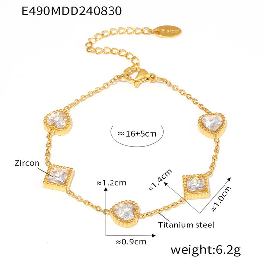 Heart Square Zirconia Bracelet Stainless Steel