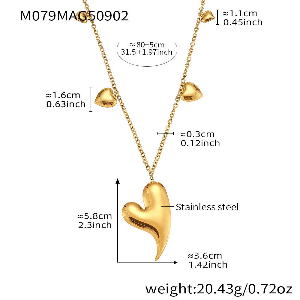 Shiny Heart Multi-Pendant Long Sweater Chain Necklace