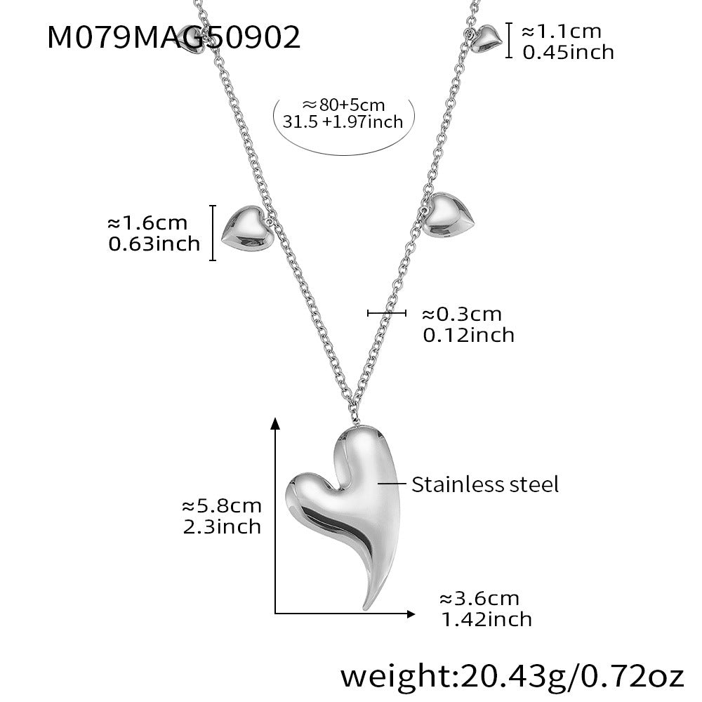 Shiny Heart Multi-Pendant Long Sweater Chain Necklace