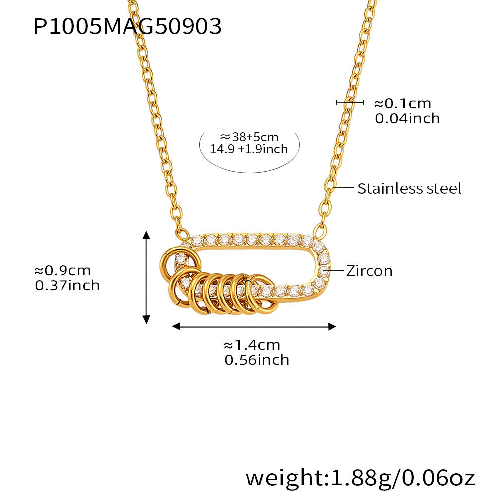 5A Zircon Gold Roman Hoop Necklace Stainless Steel