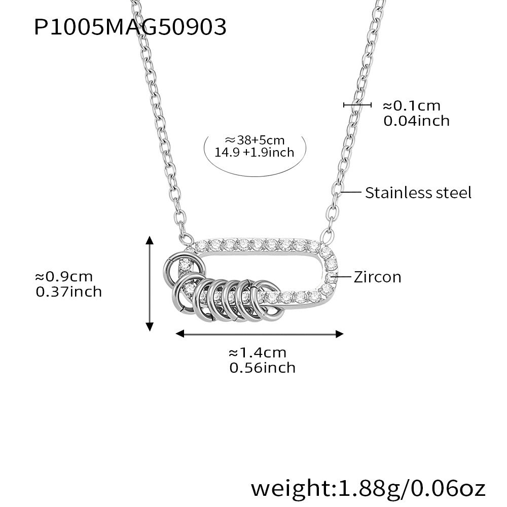 5A Zircon Gold Roman Hoop Necklace Stainless Steel