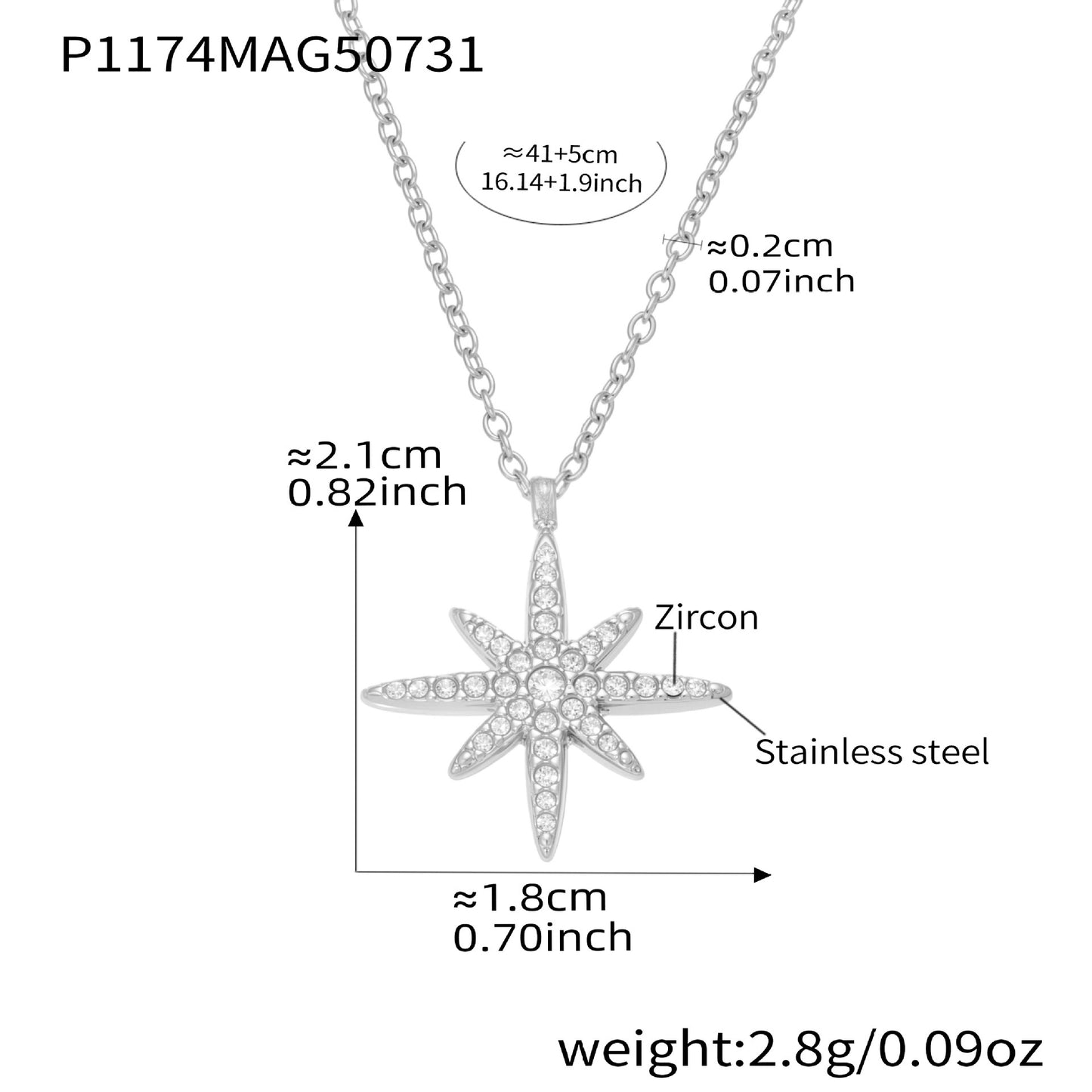 Eight-pointed Star Pendant Necklace For Women