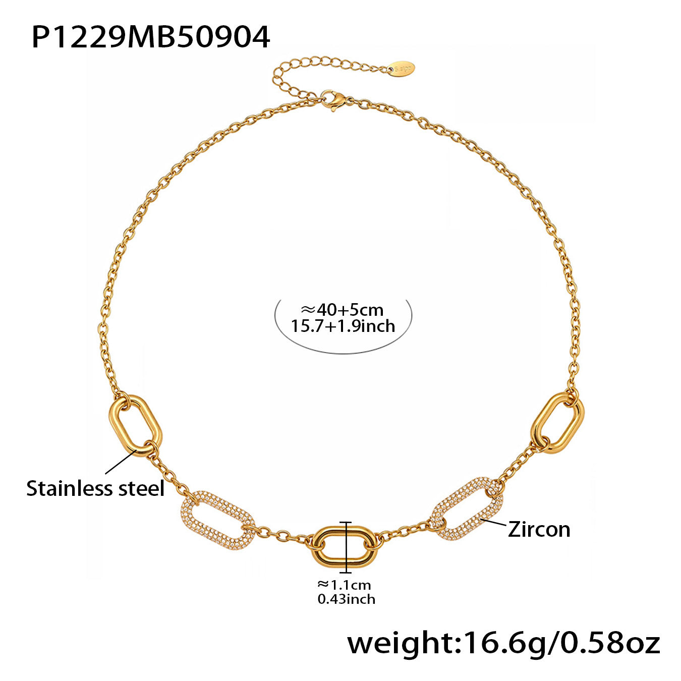 Stainless Steel Plated 18K Gold Rectangular Zircon Clavicle Necklace