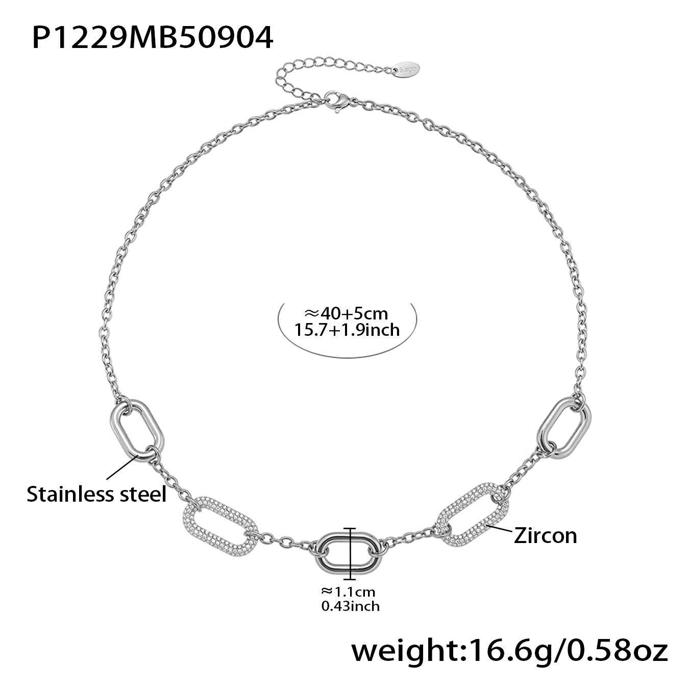 Stainless Steel Plated 18K Gold Rectangular Zircon Clavicle Necklace