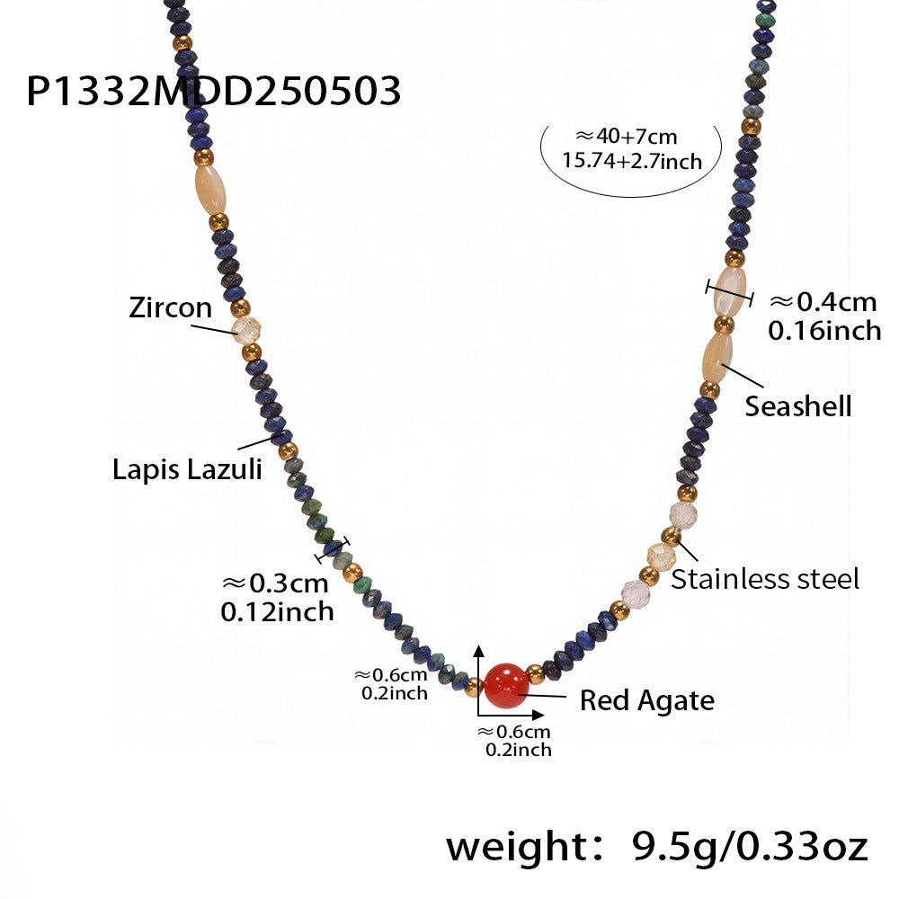 Lapis Lazuli Red Agate Hand-Beaded Necklace