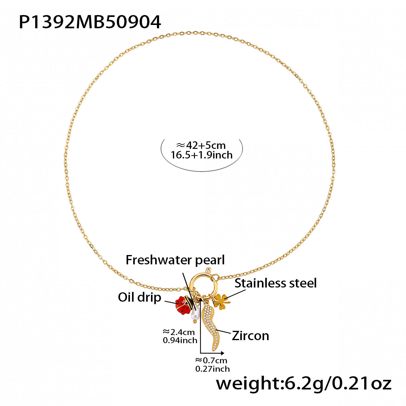 Small Pepper Zircon Pendant Necklace Stainless Steel