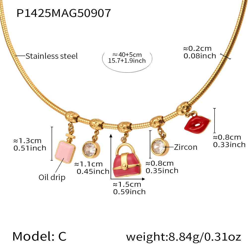 Glazed Fruit Zircon Pendant Stainless Steel Elastic Collar 18K Gold