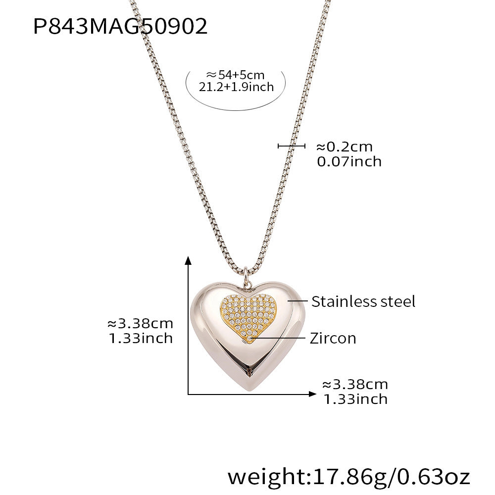 Two-tone Hollow Heart Inlaid Zirconium Stacking Clavicle Necklace