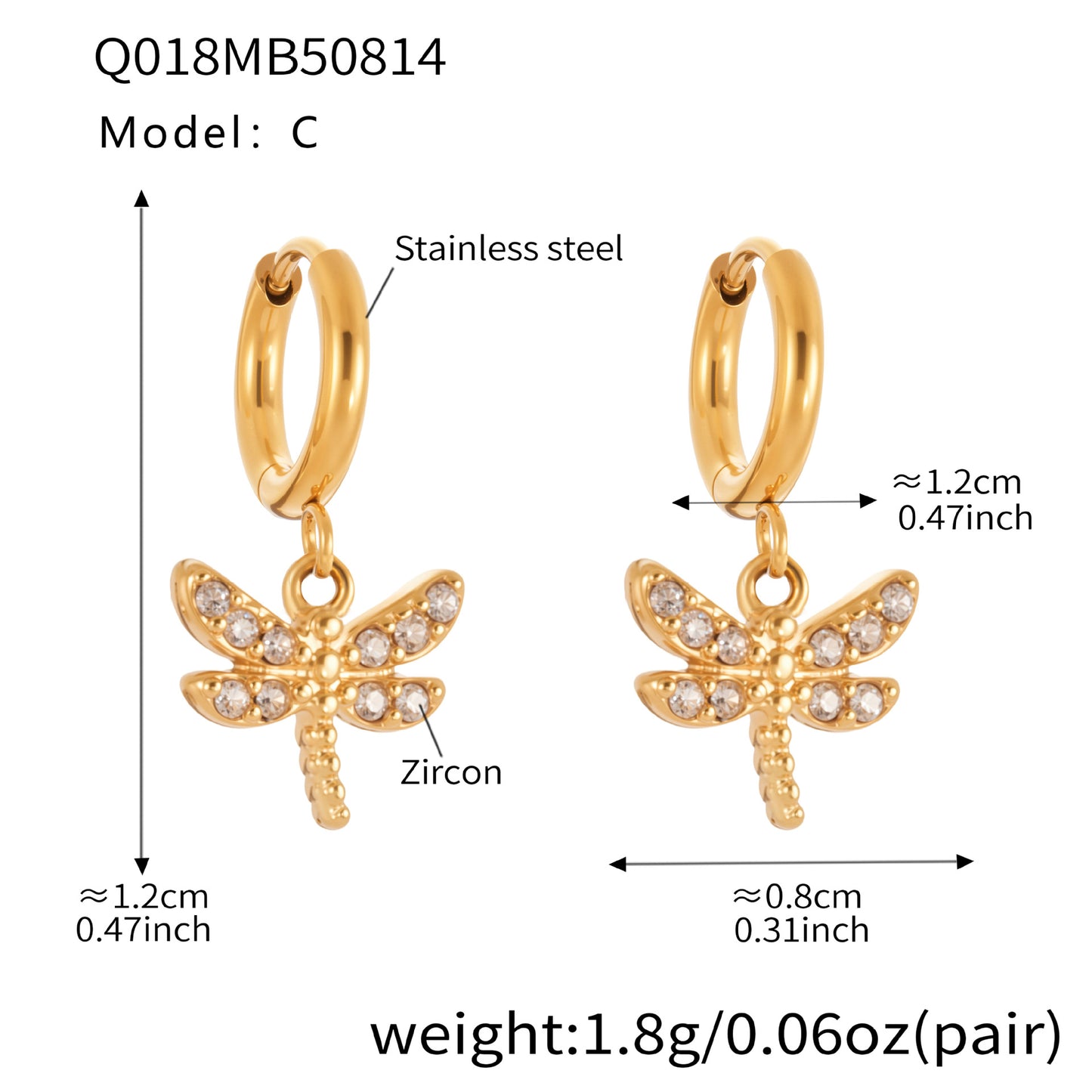 Micro-inlaid Zircon Dragonfly Pendant Earrings
