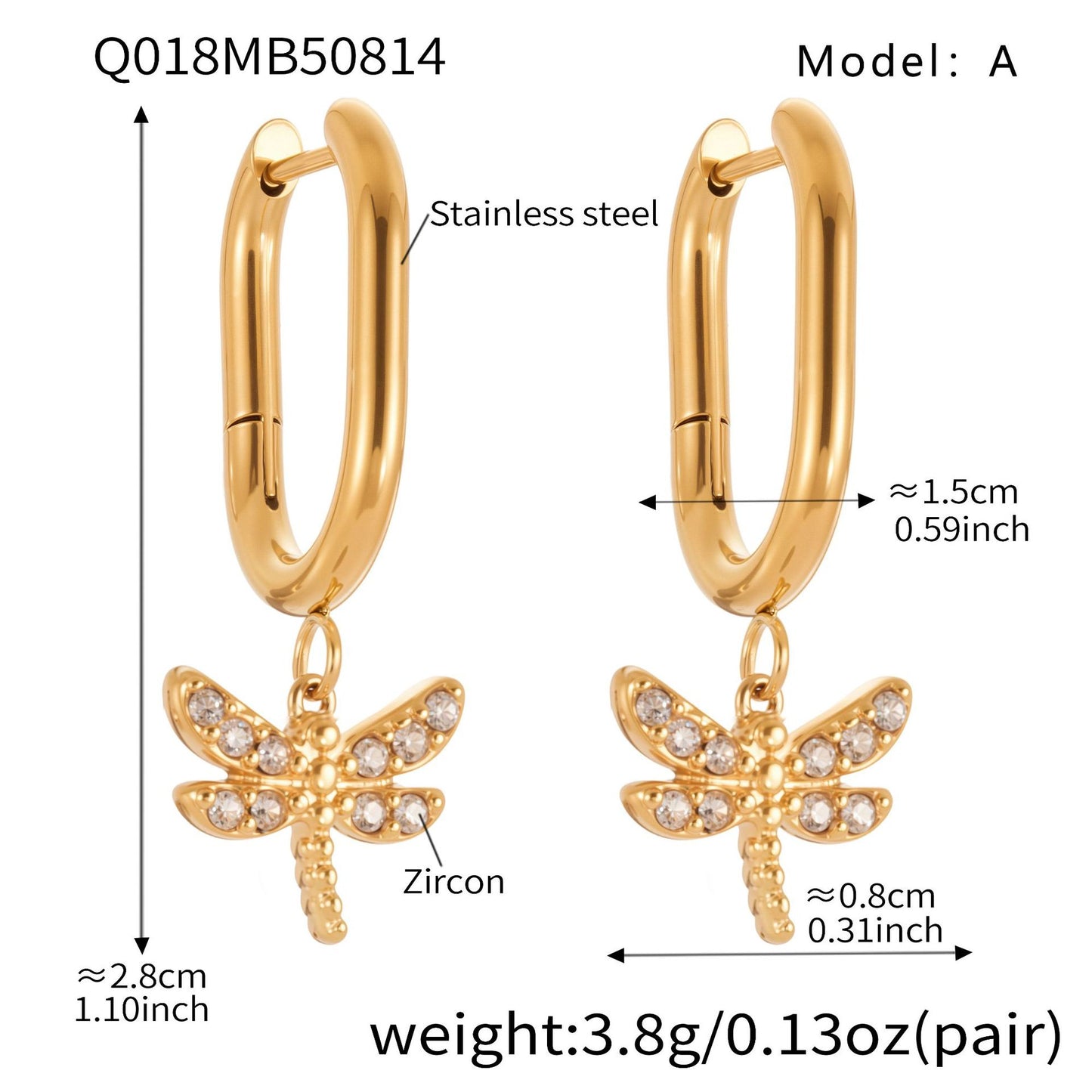 Micro-inlaid Zircon Dragonfly Pendant Earrings