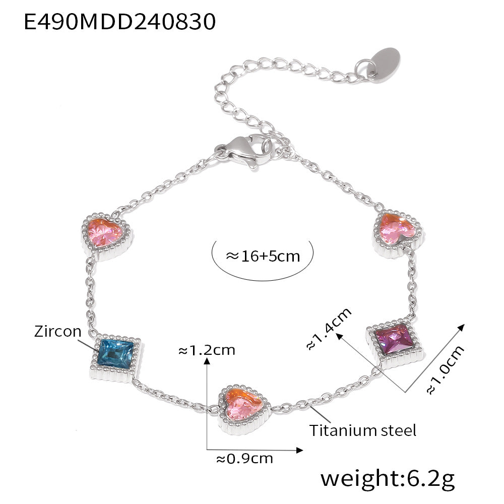 Heart Square Zirconia Bracelet Stainless Steel