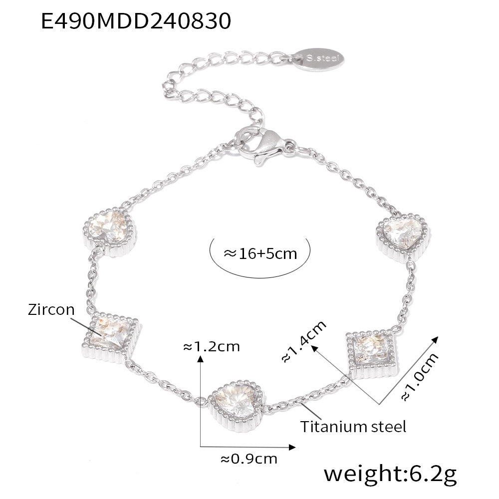 Heart Square Zirconia Bracelet Stainless Steel