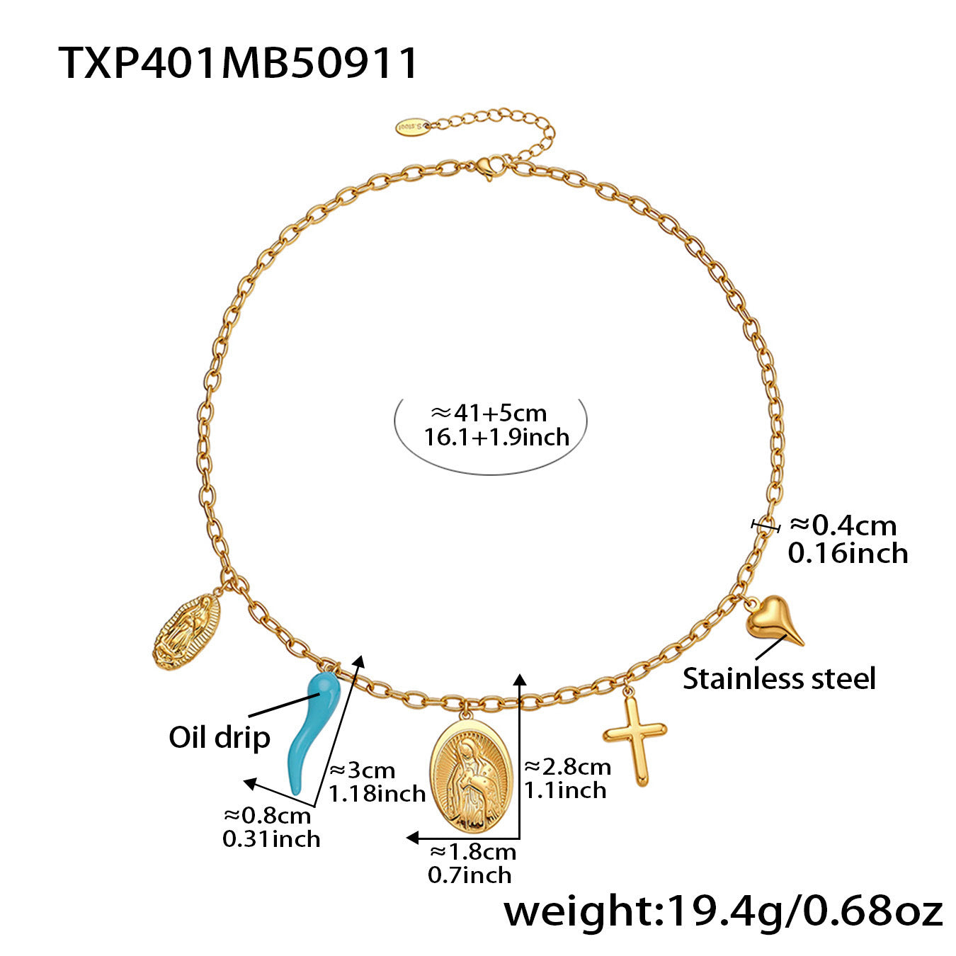 Round God Cross Love DIY Multi-Pendant Stainless Steel Necklace