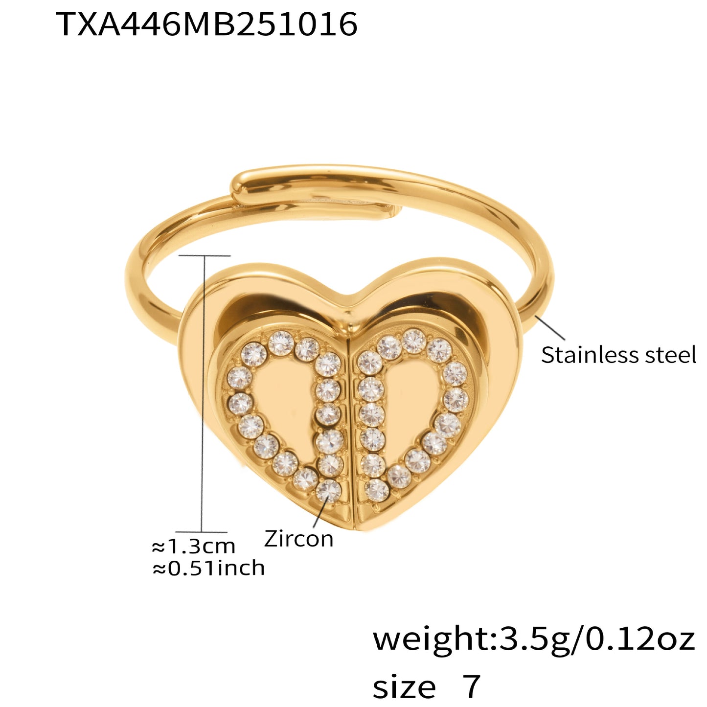 Super Shiny 5A Zircon Three-dimensional Double-layer Heart Rings