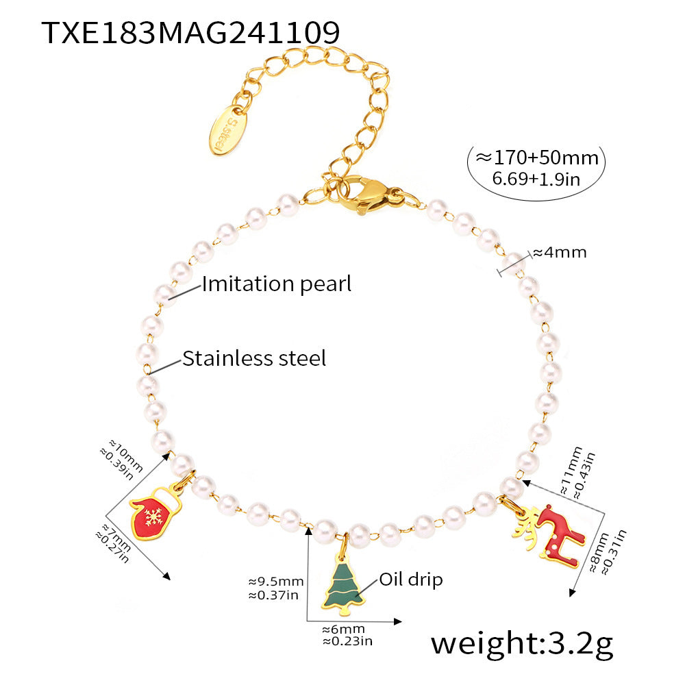 Christmas Cute Cartoon Weight Glaze Charm Bracelet Stainless Steel