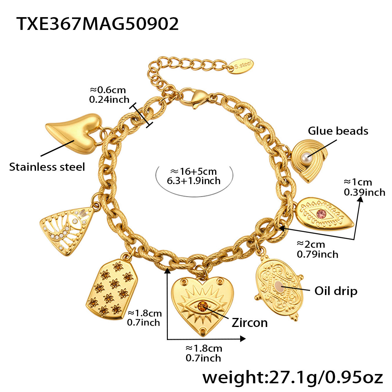 Love Geometric Water Drop Multi-element Handmade Bracelet Stainless Steel
