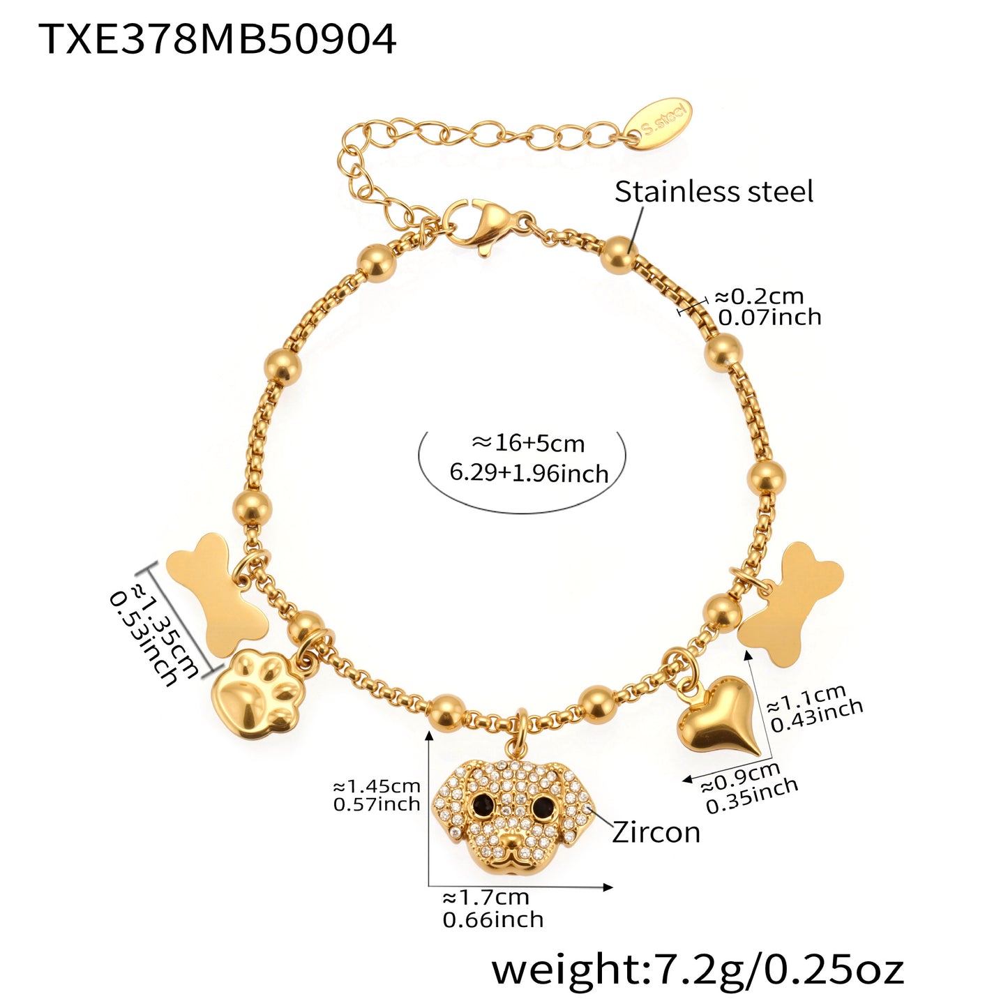 Puppy Zircon Full Diamond Bone DIY Multi-Pendant Bracelet Stainless Steel